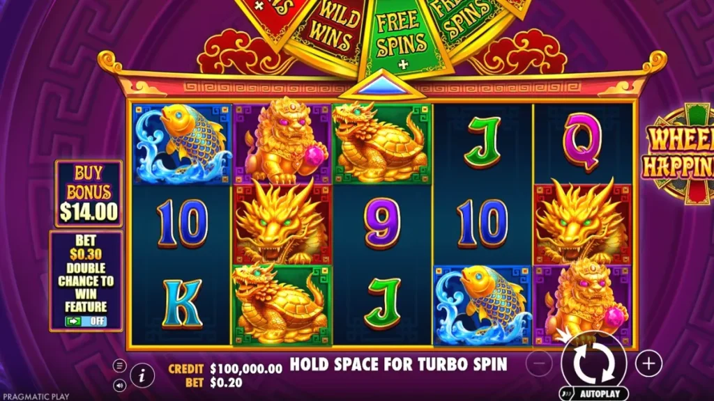Wheel of Happiness slot dengan tema naga emas dan nuansa oriental