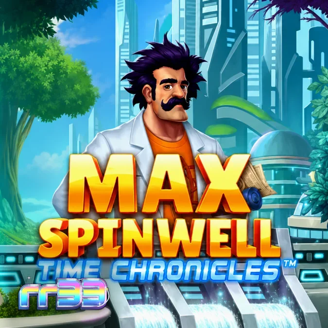 Max Spinwell: Time Chronicles slot game interface showing timeline progression and cash collect mechanics